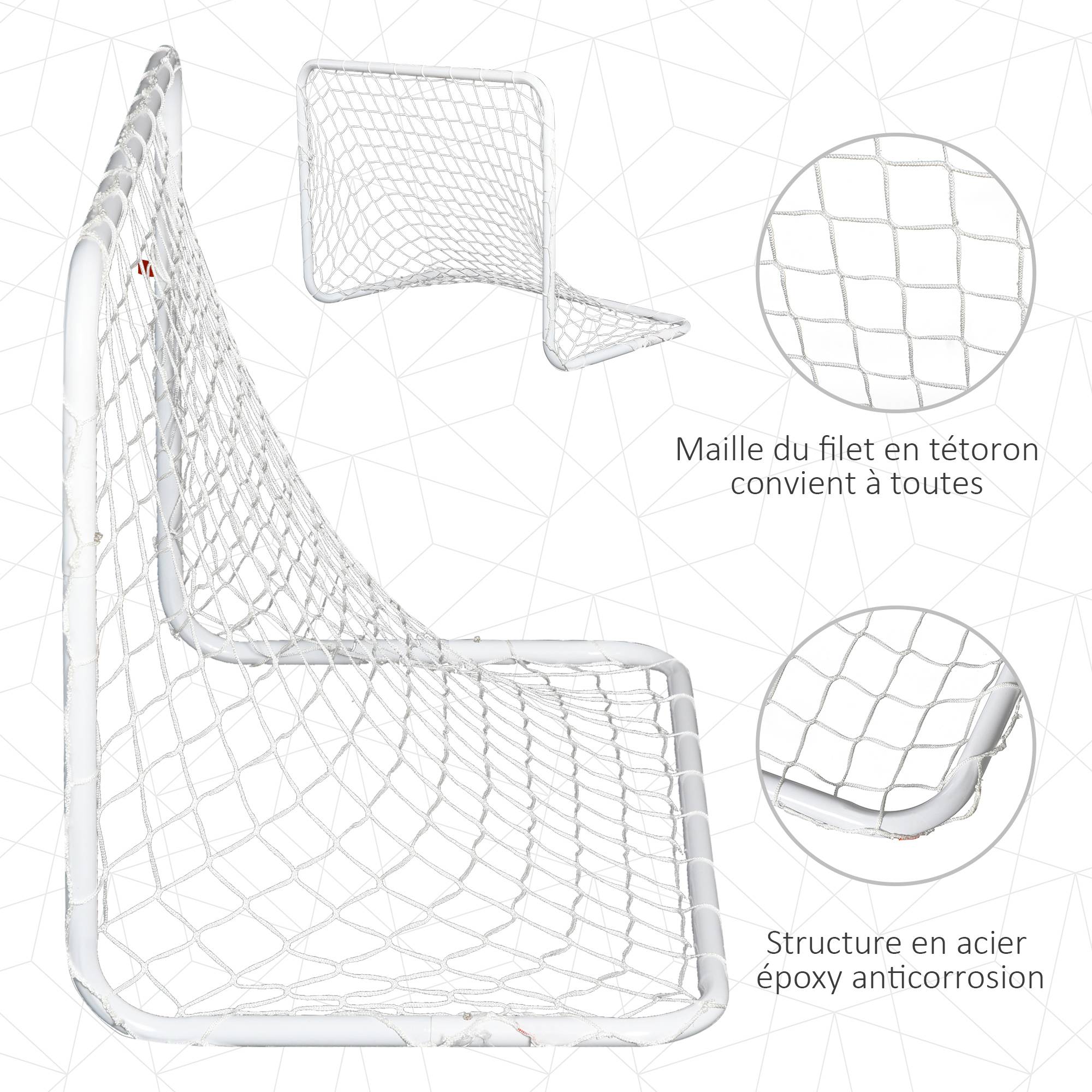 Homcom - Set de 2 mini cages de football pour enfant - ballon, pompe, piquets inclus - 78L x 46l x 56H cm - métal blanc - HOMCOM - Imagen 6