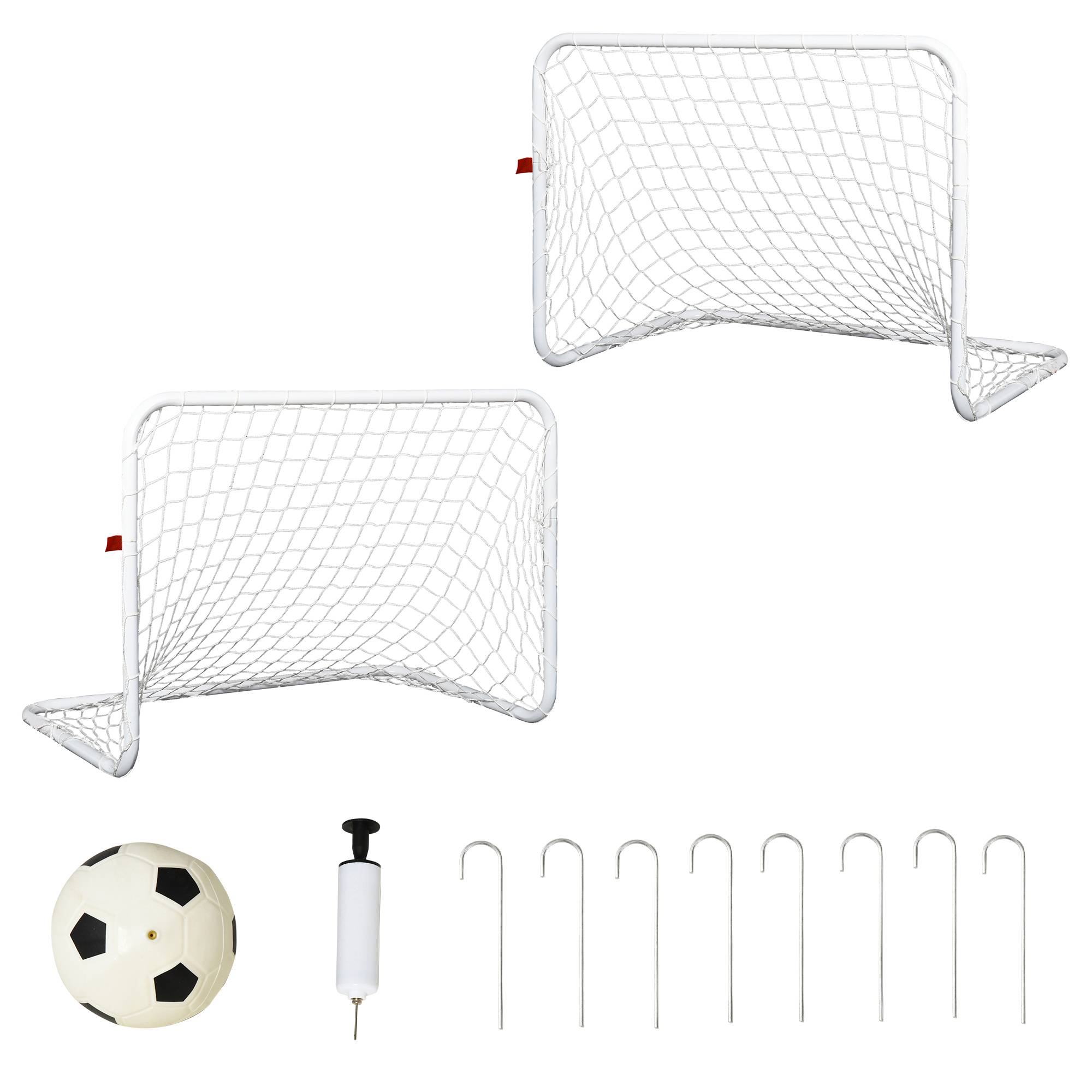Homcom - Set de 2 mini cages de football pour enfant - ballon, pompe, piquets inclus - 78L x 46l x 56H cm - métal blanc - HOMCOM - Imagen 4