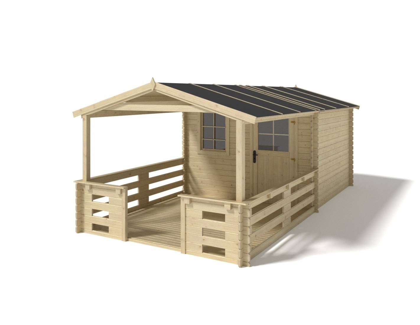 Altanka - Abri de jardin en bois - 3x2 m + terrasse avec balustrade et avant-toit en bois - 15 m2 - DOM472+DOM394+DOM395+POD04 - ALTANKA - Imagen 1