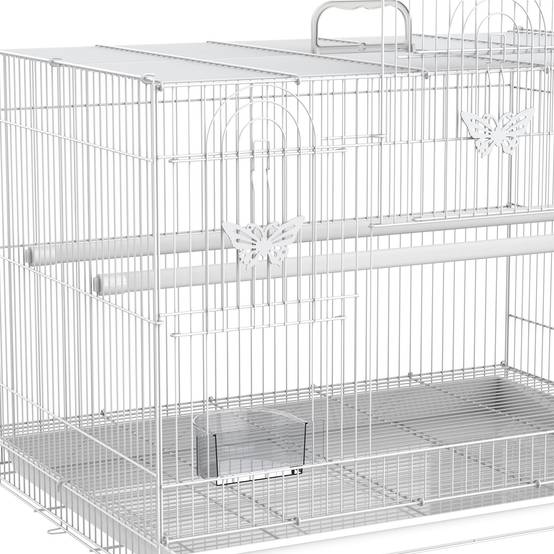 Cage à oiseaux 60x41x41cm métal mangeoires 2 perchoirs 3 portes poignée, petits oiseaux, blanc - Image 10