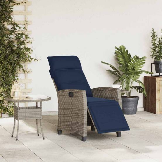 Chaise de jardin inclinable avec table d'appoint gris polyrotin 65 x 58 x 94 cm, Poids :13.55kg - PANGIVO - Image 3