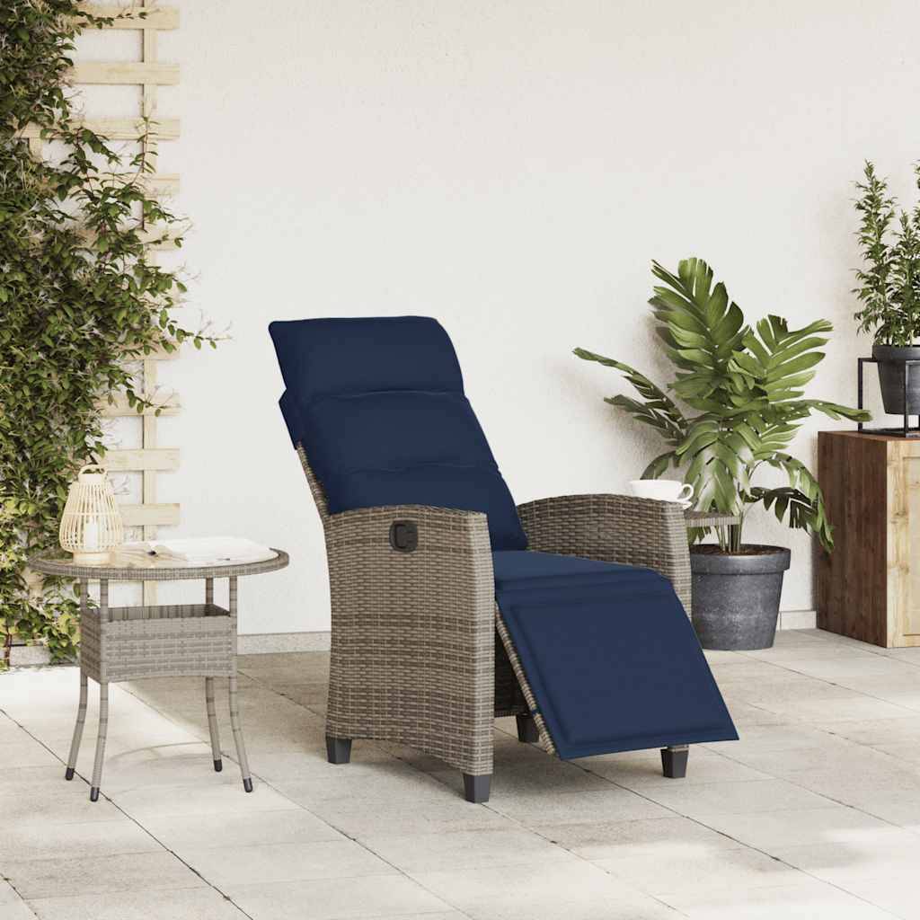 Chaise de jardin inclinable avec table d'appoint gris polyrotin 65 x 58 x 94 cm, Poids :13.55kg - PANGIVO - Image 3