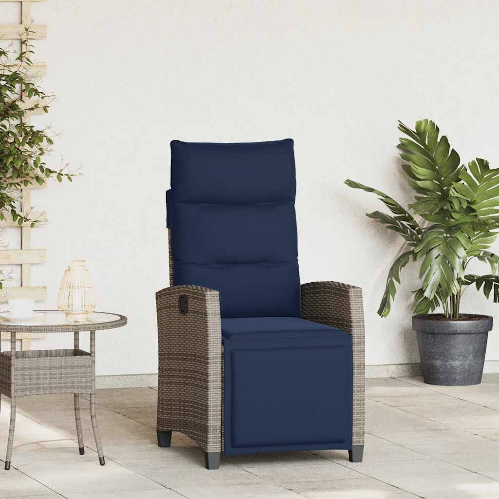 Chaise de jardin inclinable avec table d'appoint gris polyrotin 65 x 58 x 94 cm, Poids :13.55kg - PANGIVO - Image 1