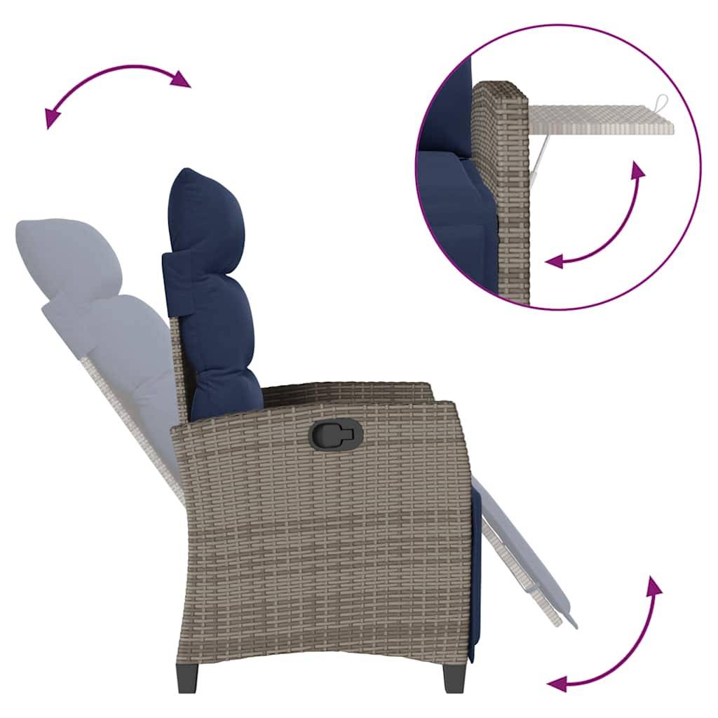 Chaise de jardin inclinable avec table d'appoint gris polyrotin 65 x 58 x 94 cm, Poids :13.55kg - PANGIVO - Image 8