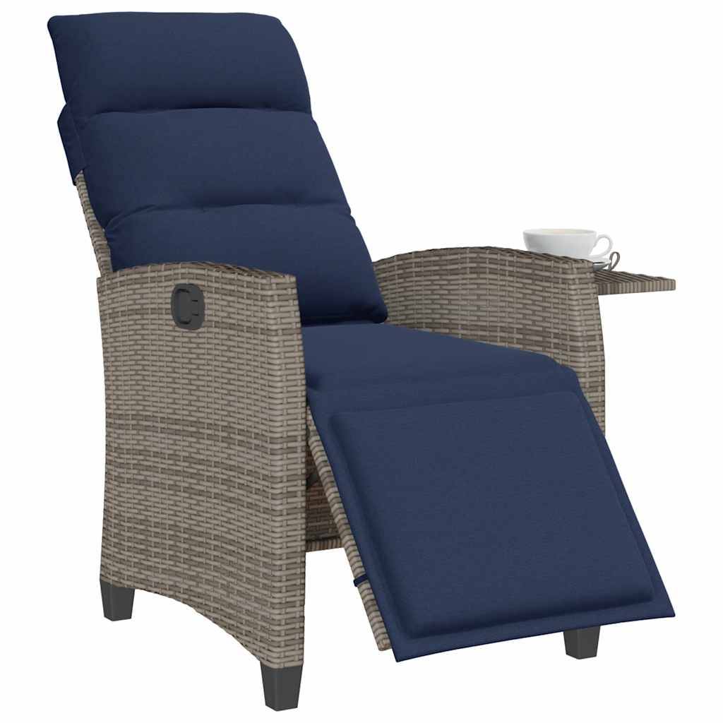 Chaise de jardin inclinable avec table d'appoint gris polyrotin 65 x 58 x 94 cm, Poids :13.55kg - PANGIVO - Image 4