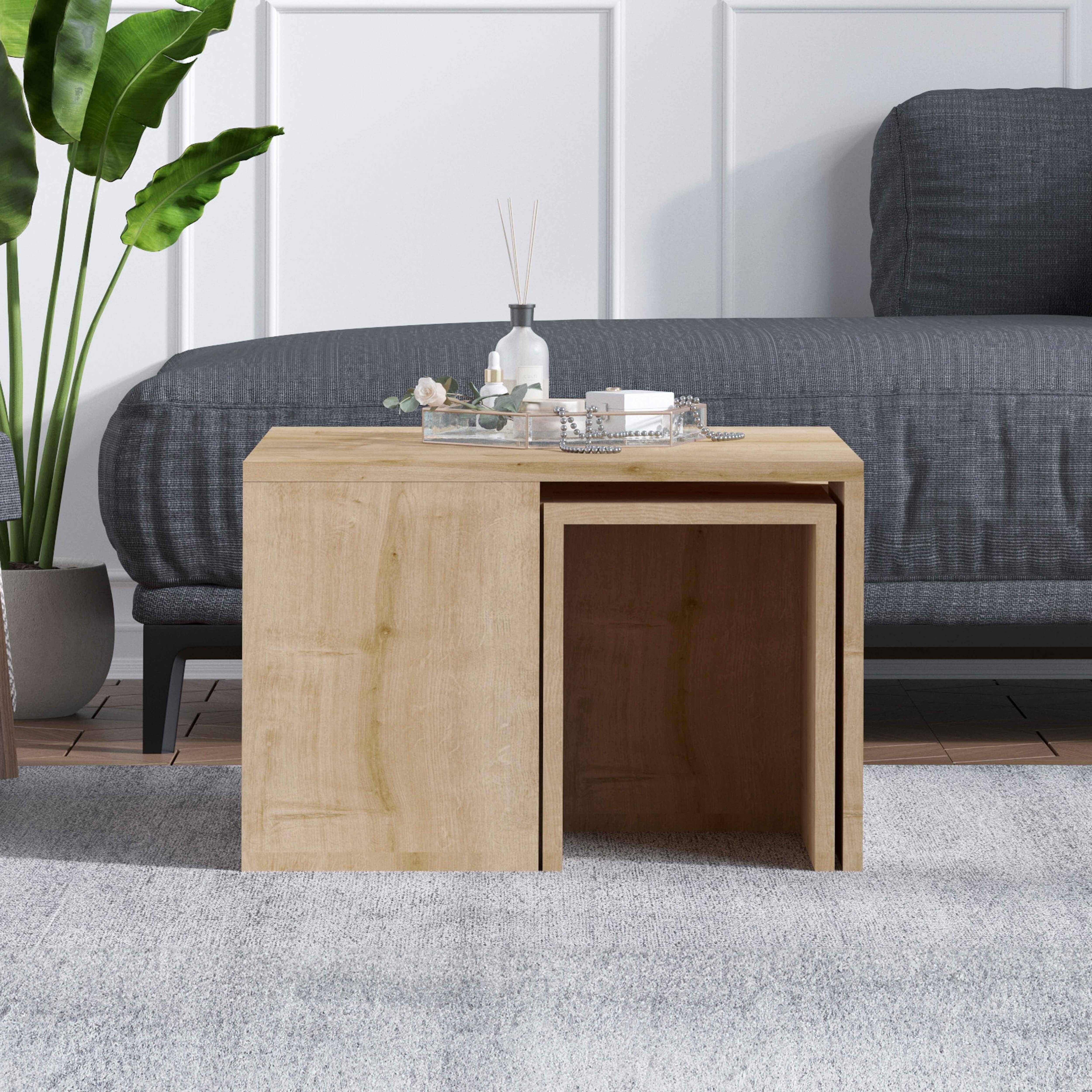 Oviala - Table basse gigogne polyvalente mélaminé effet bois - Oviala - Imagen 3