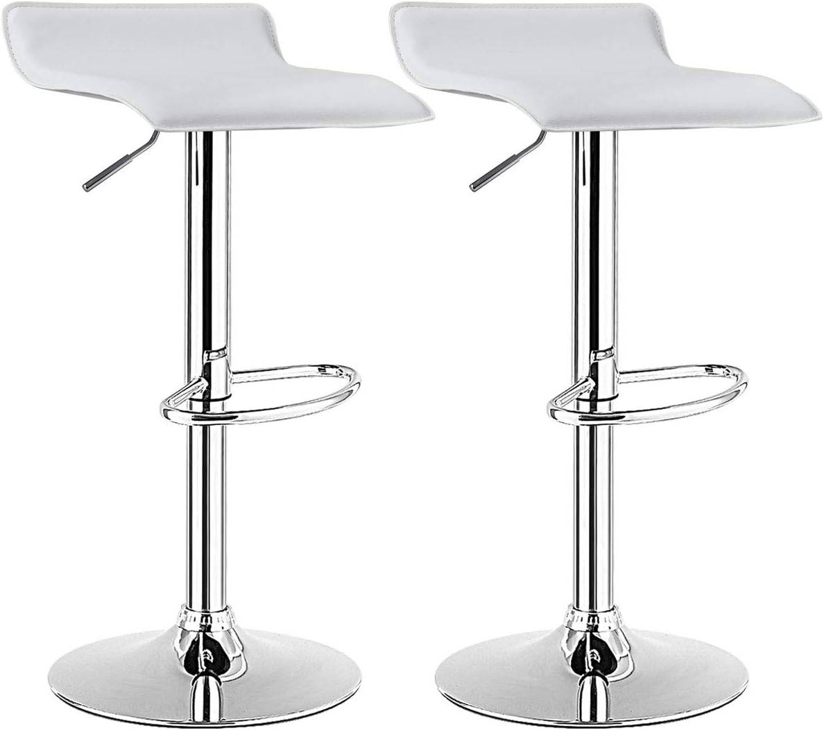Costway - Tabouret de Bar, Chaise Bar Lot de 2 en Cuir PU, Hauteur Réglable, Rotatif sur 360°, Repose-Pieds, Cadre en Acier, Blanc