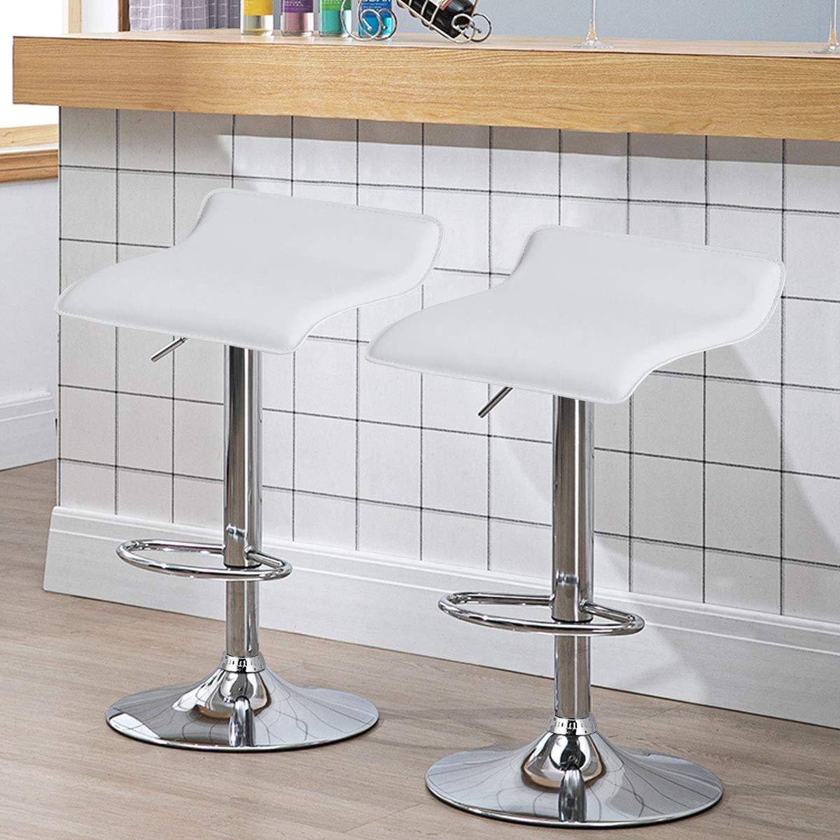 Costway - Tabouret de Bar, Chaise Bar Lot de 2 en Cuir PU, Hauteur Réglable, Rotatif sur 360°, Repose-Pieds, Cadre en Acier, Blanc - Image 9