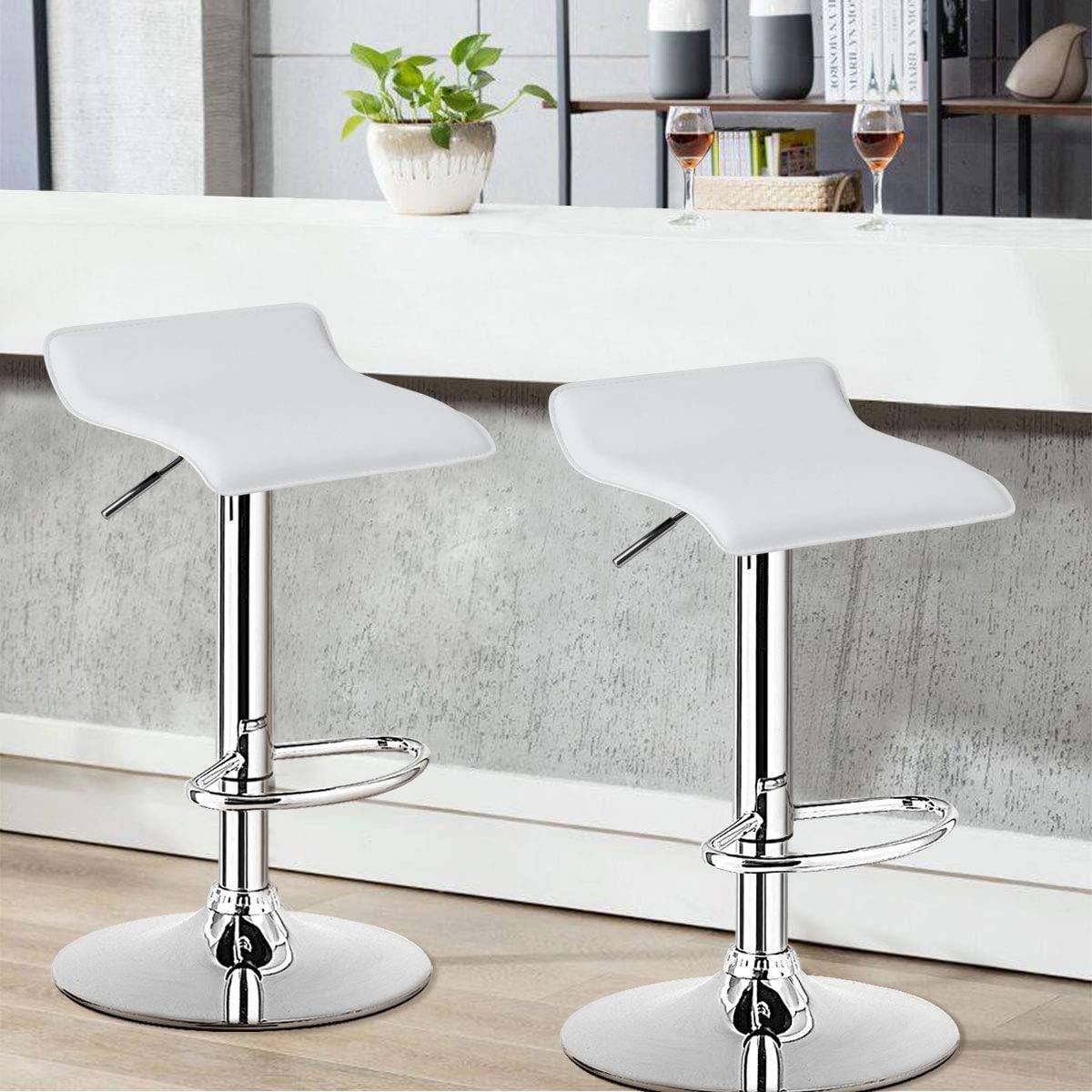 Costway - Tabouret de Bar, Chaise Bar Lot de 2 en Cuir PU, Hauteur Réglable, Rotatif sur 360°, Repose-Pieds, Cadre en Acier, Blanc - Image 2
