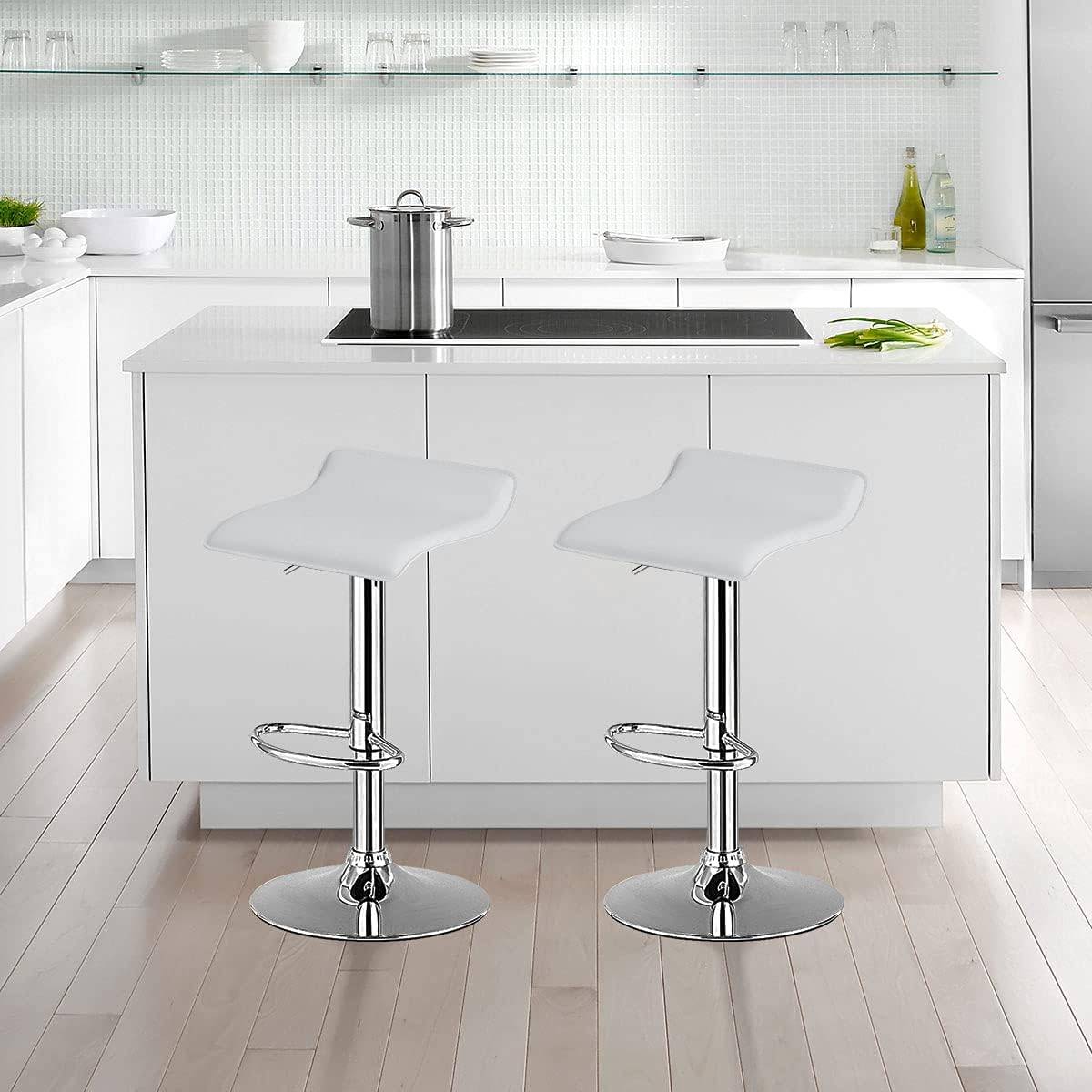 Costway - Tabouret de Bar, Chaise Bar Lot de 2 en Cuir PU, Hauteur Réglable, Rotatif sur 360°, Repose-Pieds, Cadre en Acier, Blanc - Image 4