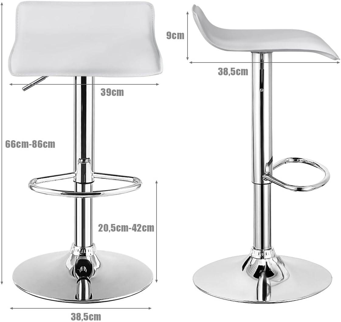 Costway - Tabouret de Bar, Chaise Bar Lot de 2 en Cuir PU, Hauteur Réglable, Rotatif sur 360°, Repose-Pieds, Cadre en Acier, Blanc - Image 3