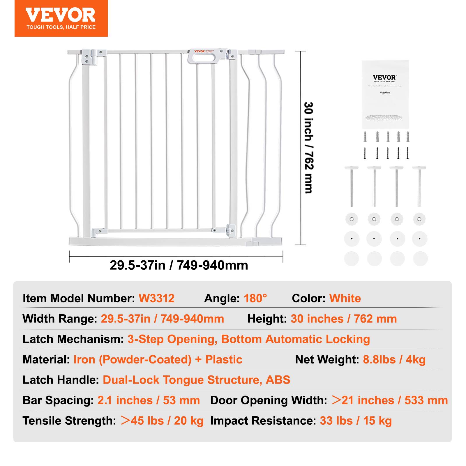 Vevor - Barrière de sécurité extensible 75–99 cm, hauteur 76 cm, grande ouverture 180° >53 cm, installation sans perçage ou fixe, double verrouillage. - Image 6