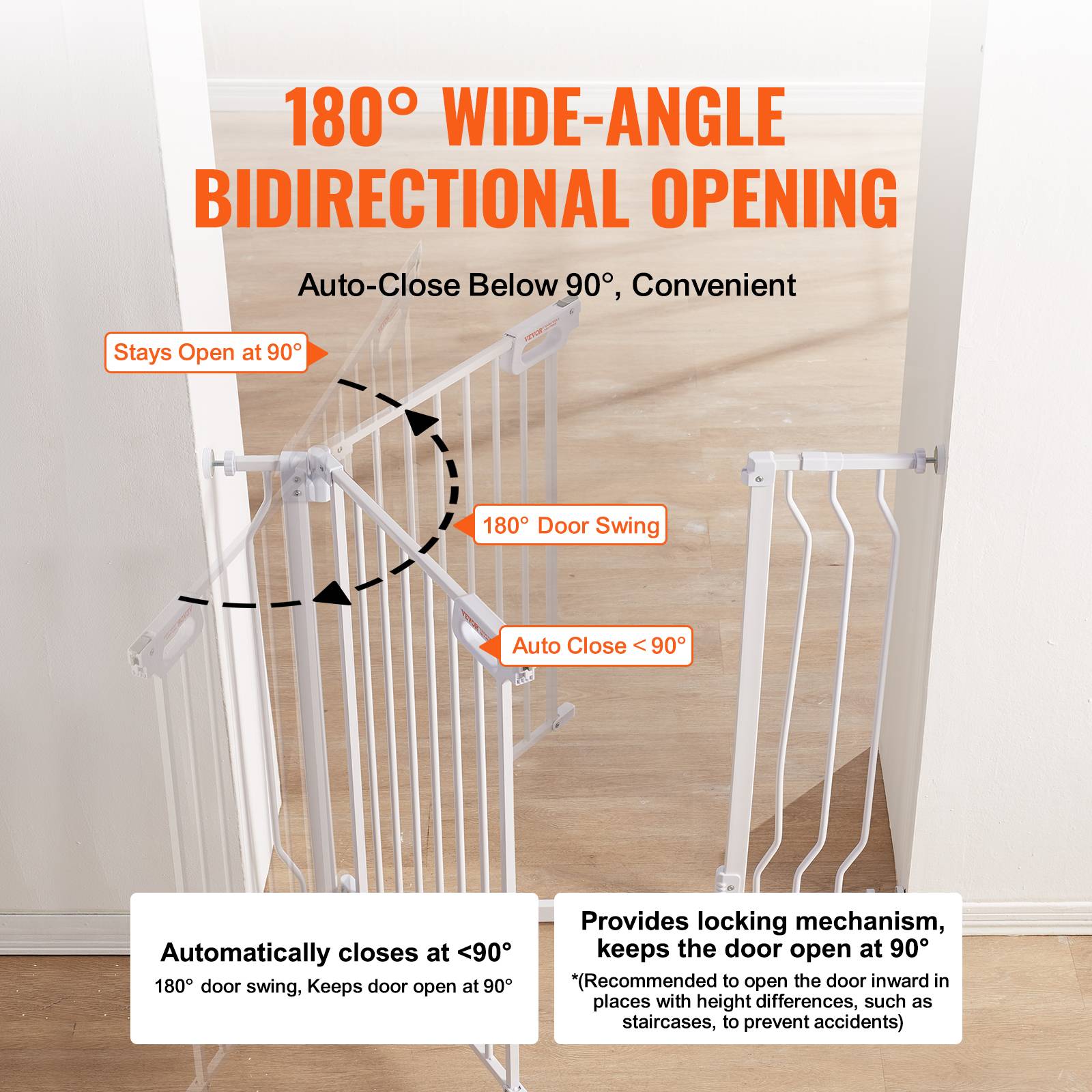 Vevor - Barrière de sécurité extensible 75–99 cm, hauteur 76 cm, grande ouverture 180° >53 cm, installation sans perçage ou fixe, double verrouillage. - Image 4