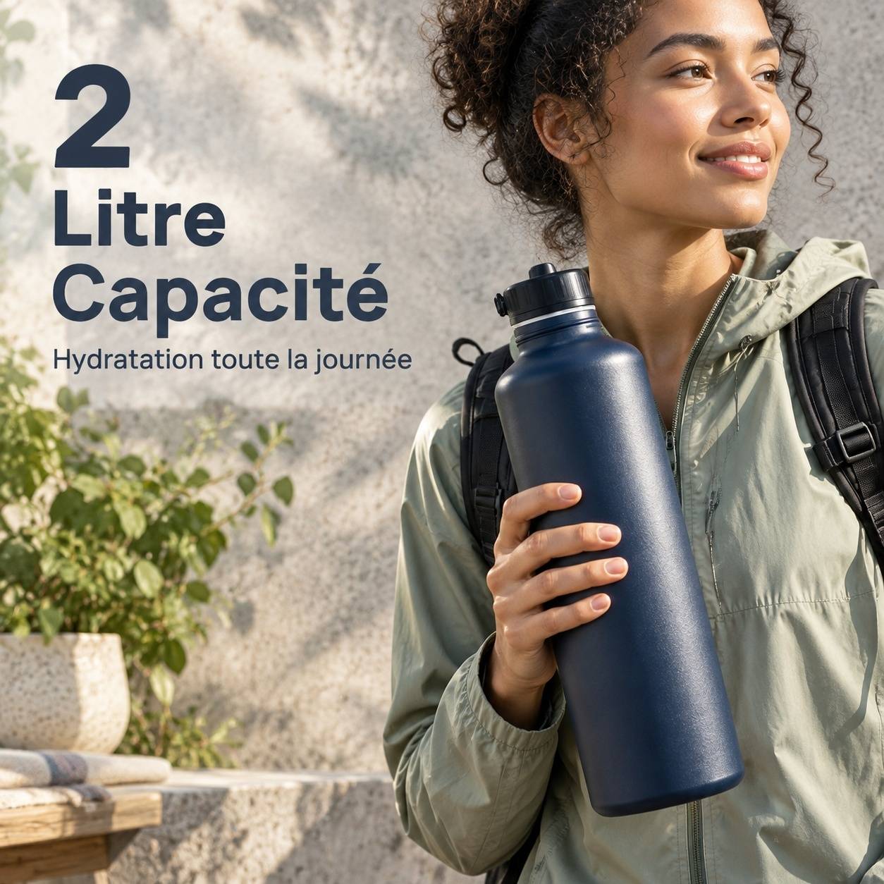 Bouteille Eau 2L Acier Inoxydable Avec 2 Couvercles et Support Conçue pour Sport Voyage Randonnée - Image 3