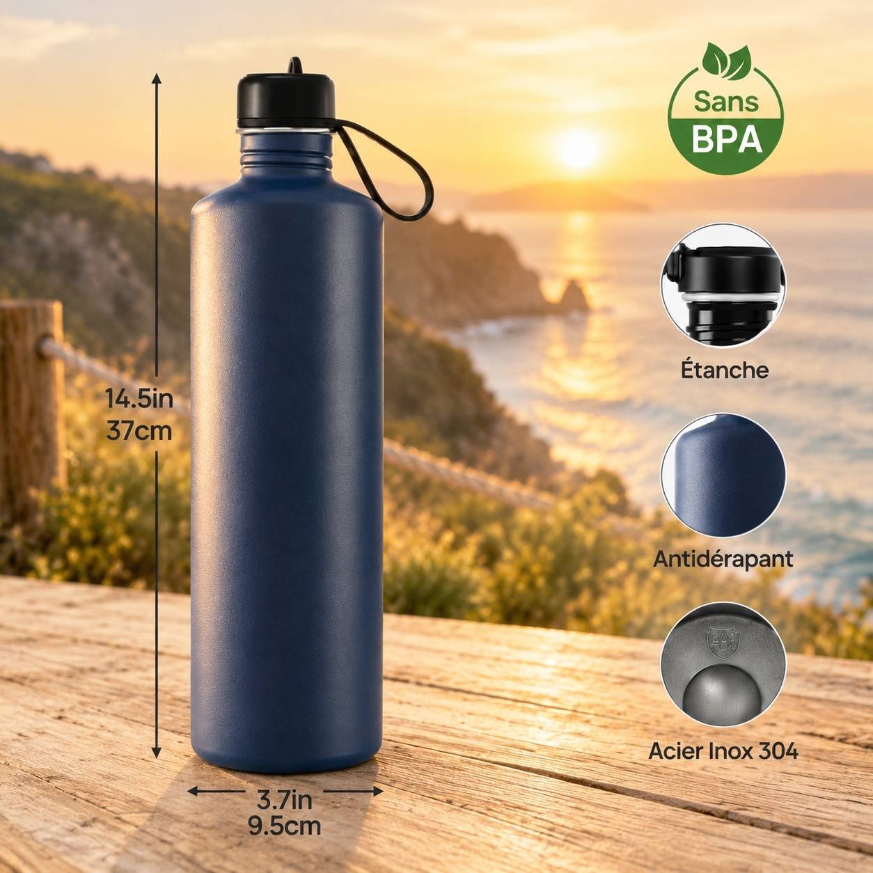 Bouteille Eau 2L Acier Inoxydable Avec 2 Couvercles et Support Conçue pour Sport Voyage Randonnée - Image 5