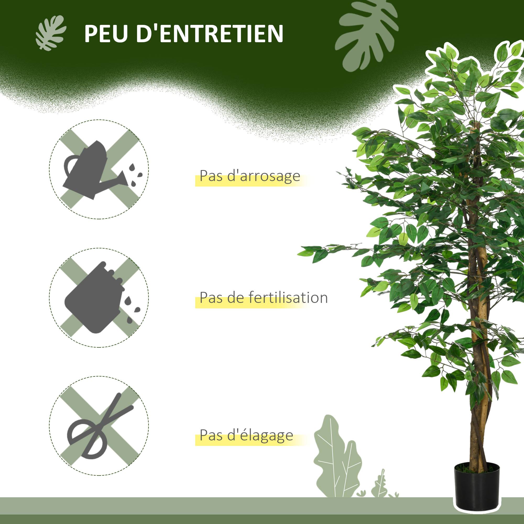 Plante artificielle ficus hauteur 1,50 m tronc branches liane lichen feuilles grand réalisme pot inclus vert - Image 7