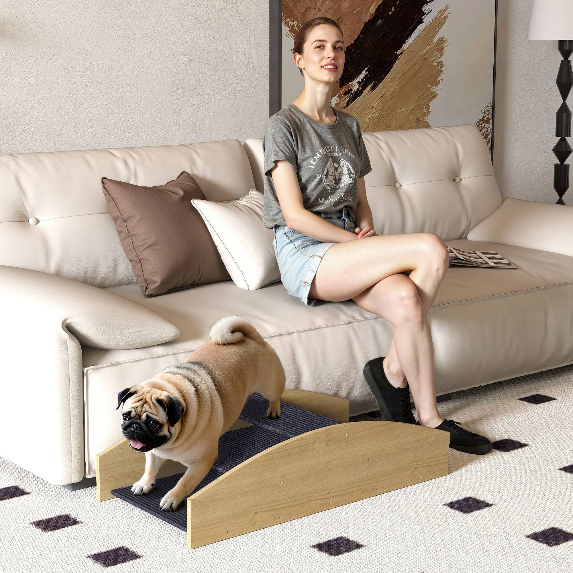 Escalier rampe pour chien bois naturel 80 x 39.5 x 20 cm - PANGIVO - Image 4