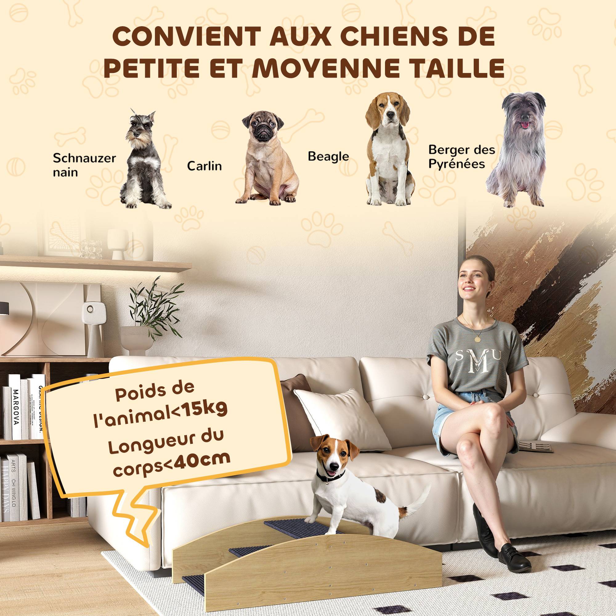 Escalier rampe pour chien bois naturel 80 x 39.5 x 20 cm - PANGIVO - Image 8