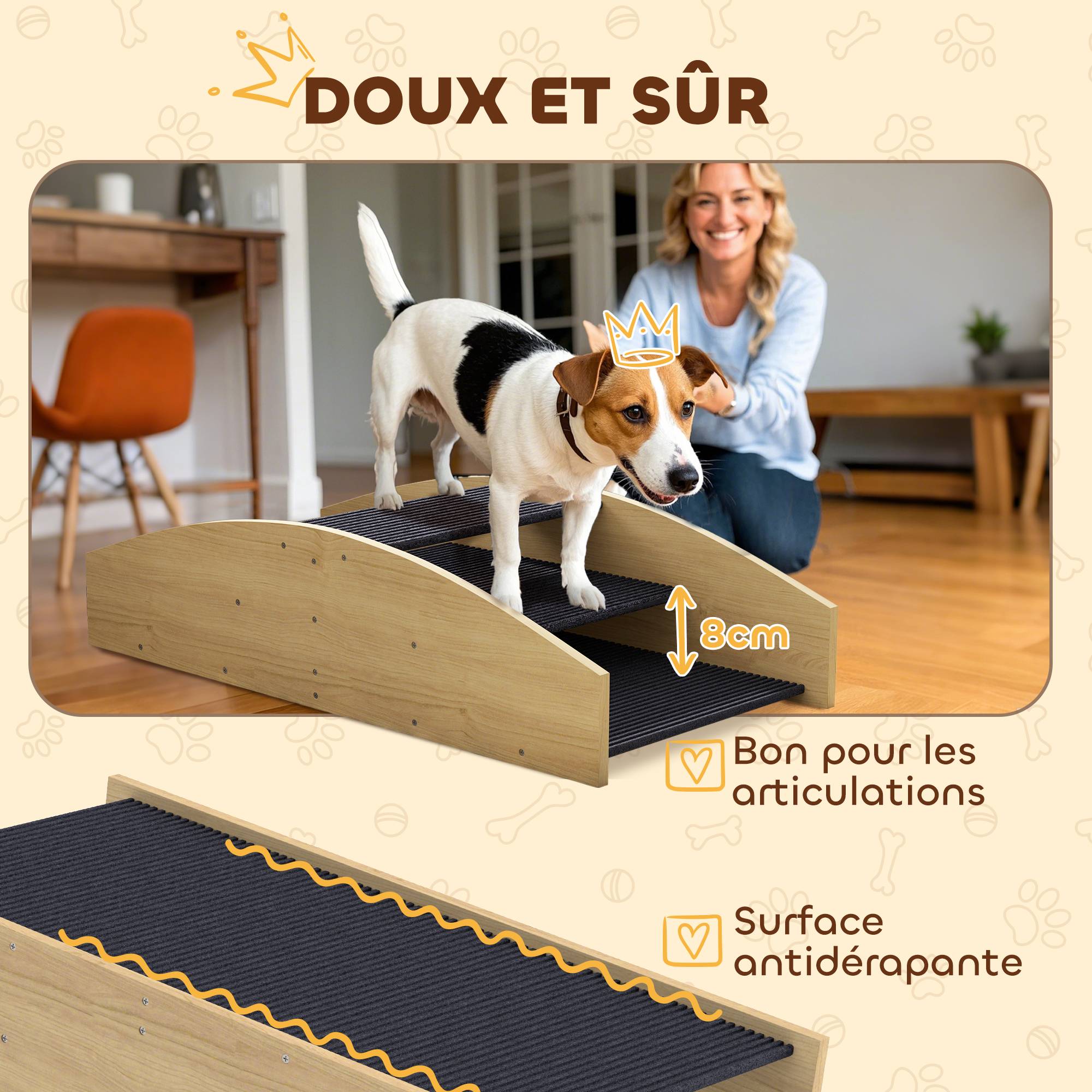 Escalier rampe pour chien bois naturel 80 x 39.5 x 20 cm - PANGIVO - Image 7