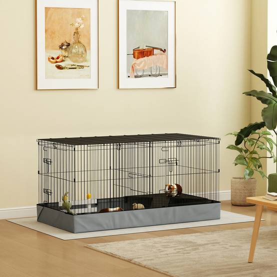 Cage pour petits animaux métal noir 121 x 61 x 61 cm - PANGIVO - Image 4