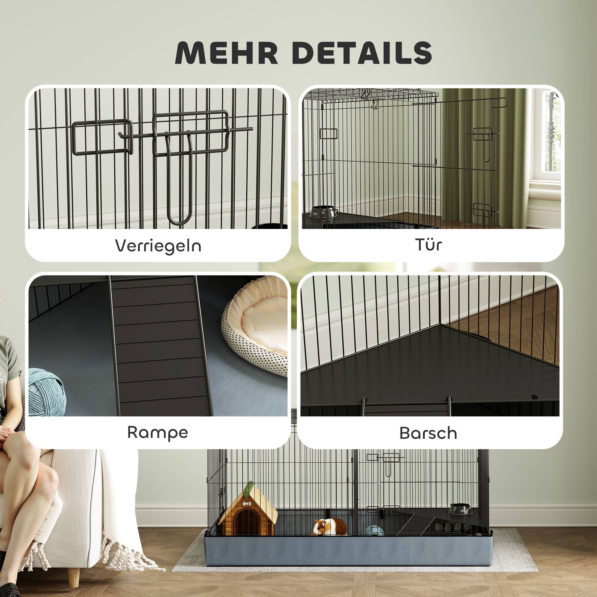 Cage pour petits animaux métal noir 121 x 61 x 61 cm - PANGIVO - Image 9