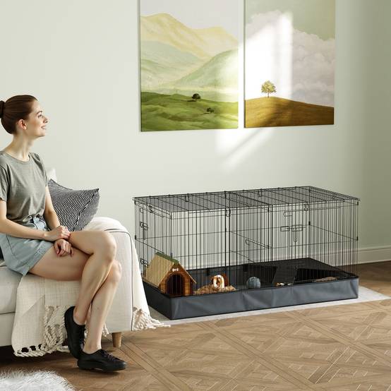 Cage pour petits animaux métal noir 121 x 61 x 61 cm - PANGIVO - Image 3