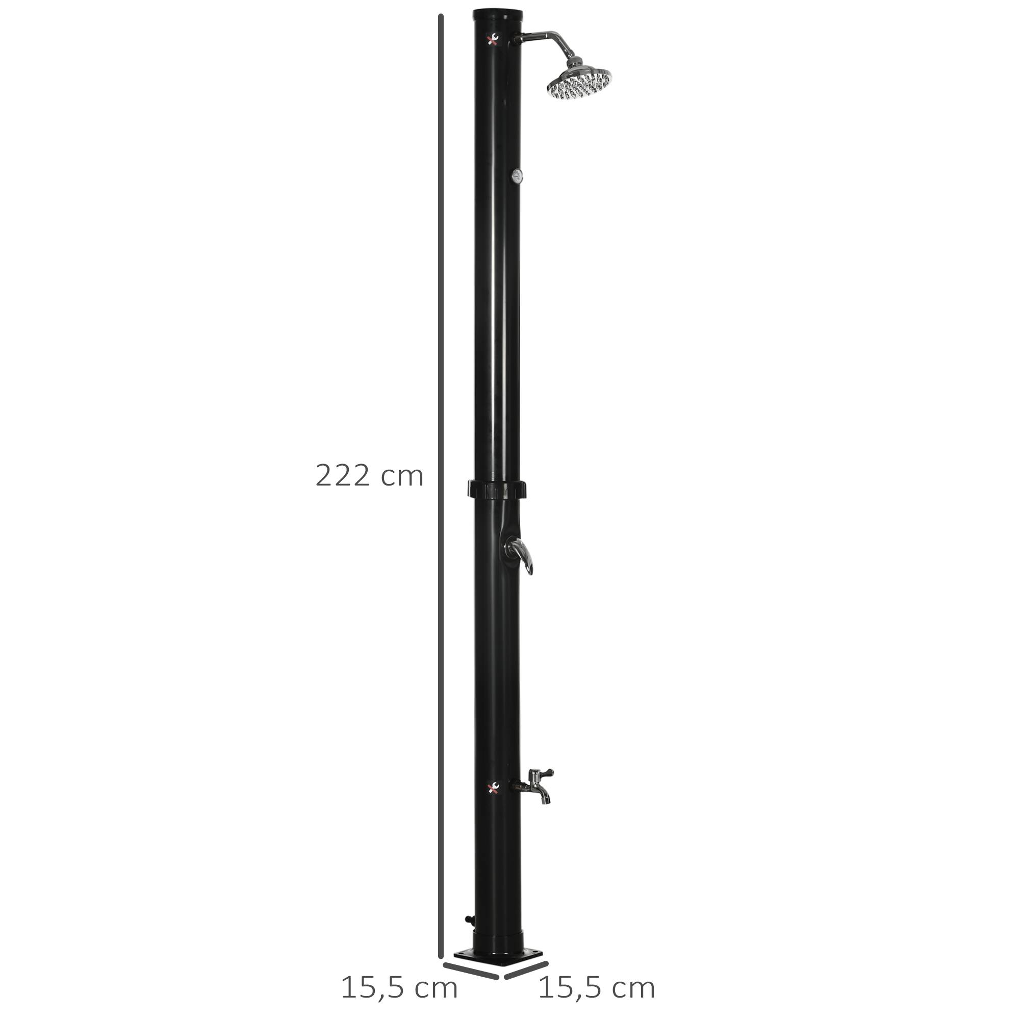Douche solaire de jardin 20 L avec pommeau rond, robinet d'eau chaude (60 °C max.) pour piscine, 15,5 x 15,5 x 222 cm, noire - Image 5