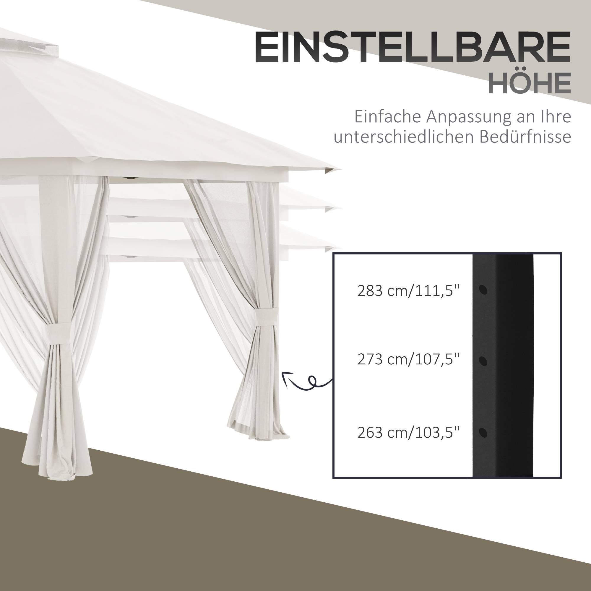 Tonnelle pliante pop-up métal pour jardin hauteur réglable 392x392cm blanc crème - ComfortXL Outdoor Living - Image 8