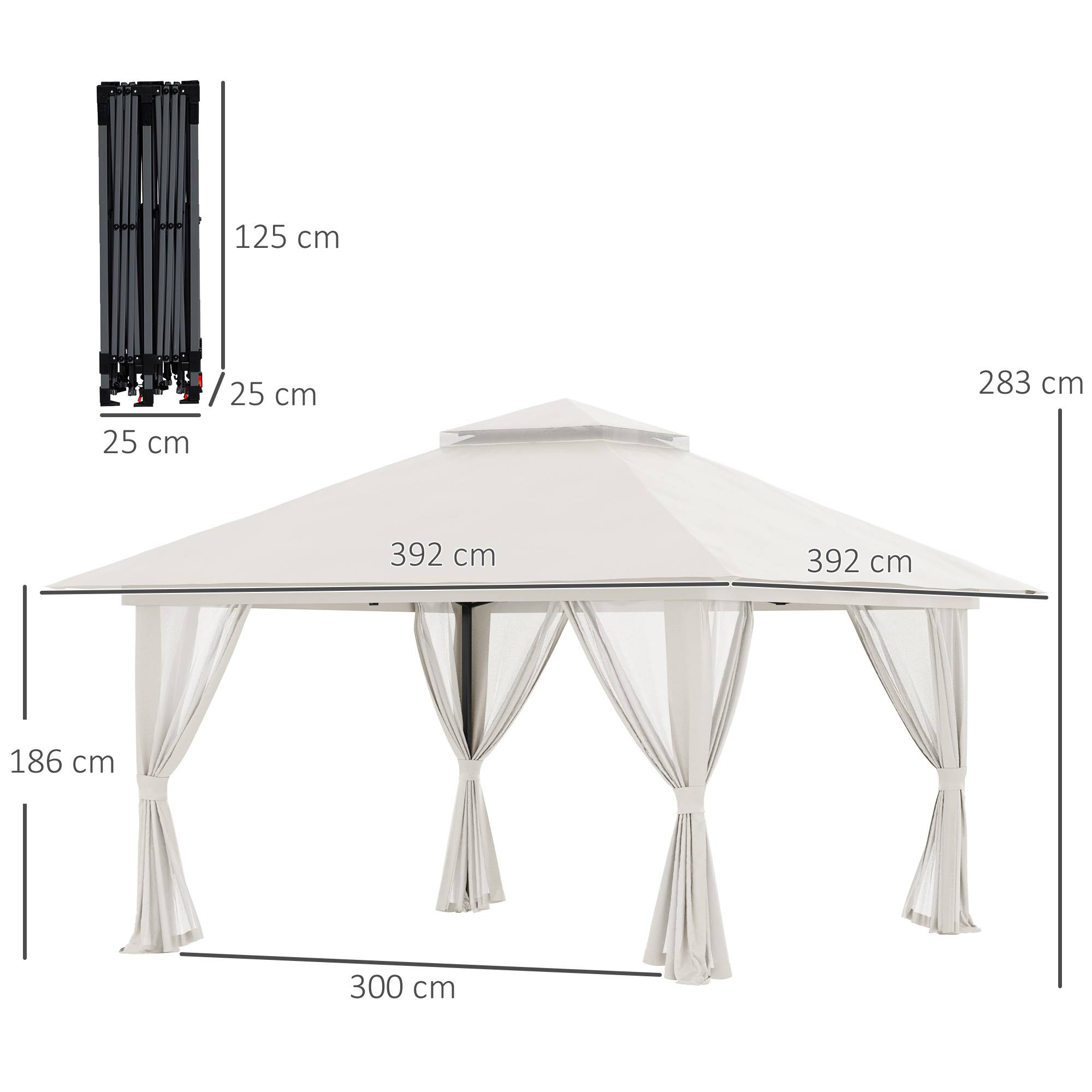 Tonnelle pliante pop-up métal pour jardin hauteur réglable 392x392cm blanc crème - ComfortXL Outdoor Living - Image 5