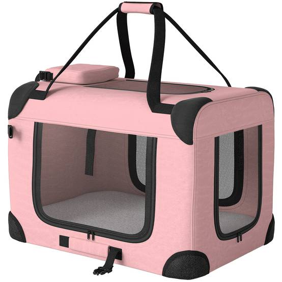 Sac de transport pliable pour chiens et chats (60 x 41,5 x 41 cm) avec fenêtres en filet, coussin moelleux et 2 poignées, rose. - Image 2