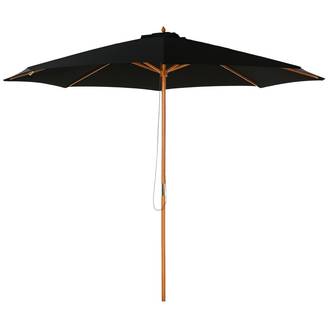 Parasol noir Ø300 cm avec toit ventilé, mât bois amovible et poulie, store design sobre terrasse grand format