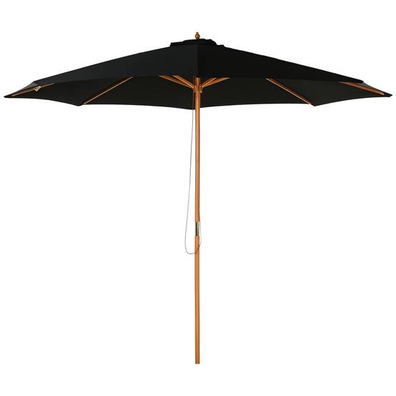 Parasol noir Ø300 cm avec toit ventilé, mât bois amovible et poulie, store design sobre terrasse grand format - Image 1