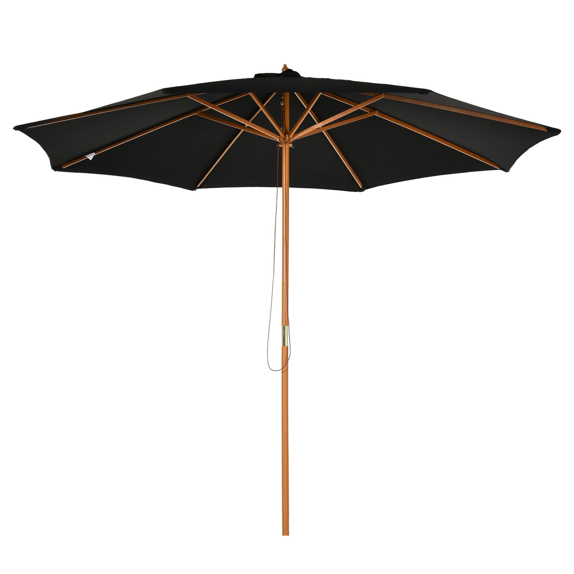 Parasol noir Ø300 cm avec toit ventilé, mât bois amovible et poulie, store design sobre terrasse grand format - Image 2