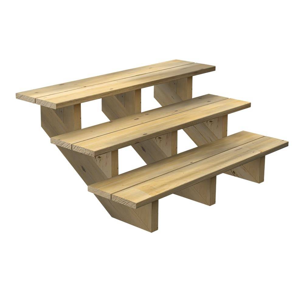 Decklinea - Escalier Bois Exterieur - 3 Marches - Largeur : 1m20 - Hauteur : 51cm - Sans Contremarches - Pin du Nord - Imagen 1