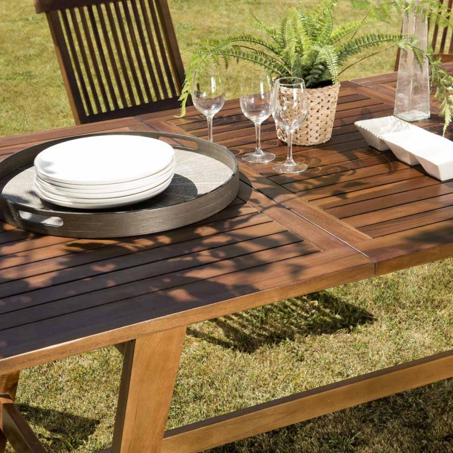 Macabane - HANNA - Salon de jardin en bois teck huilé 8/10 personnes - 1 table rectangulaire scandi extensible 180/240*100 cm et 6 chaises - Imagen 6