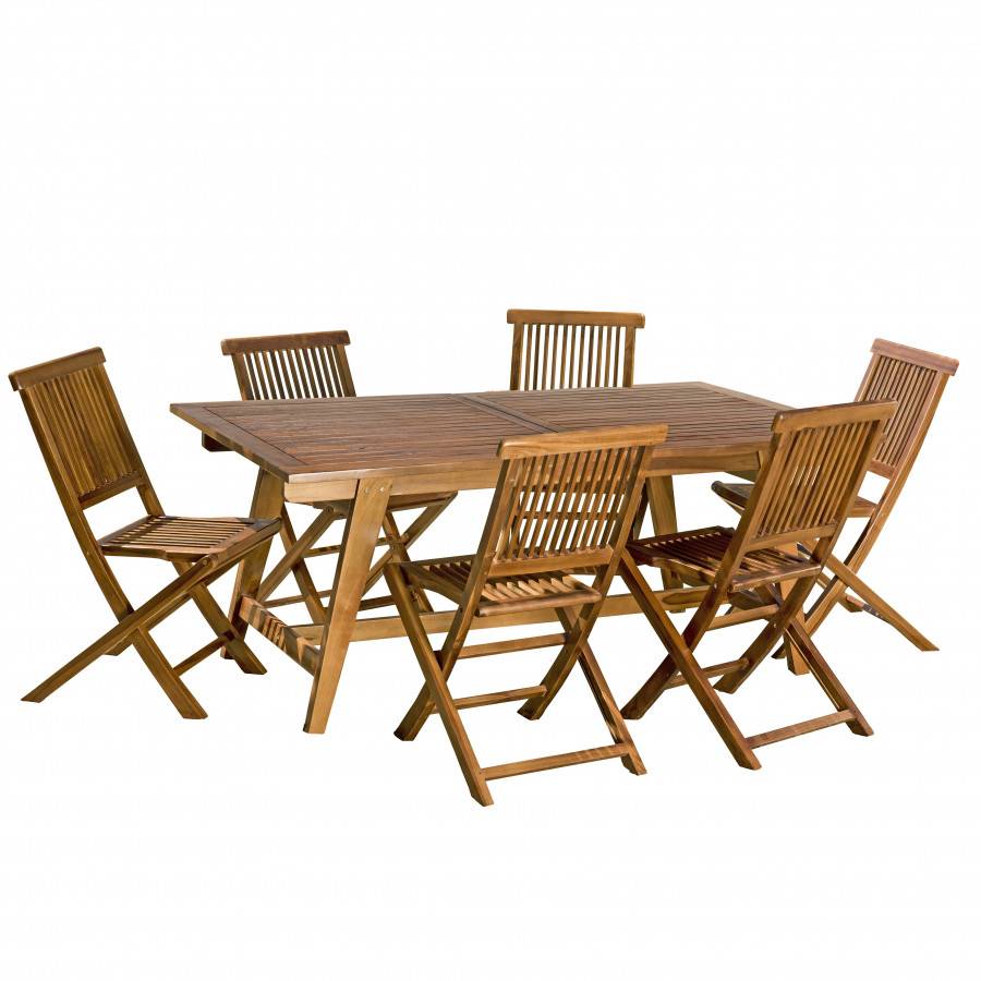Macabane - HANNA - Salon de jardin en bois teck huilé 8/10 personnes - 1 table rectangulaire scandi extensible 180/240*100 cm et 6 chaises - Imagen 1