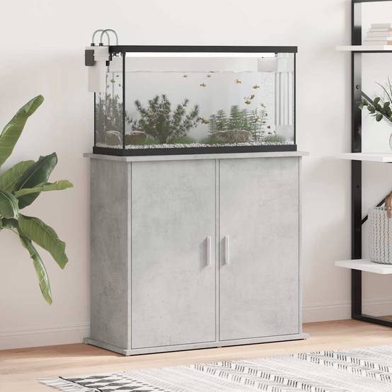 Support Aquarium Compact Rangement Fermé Style Industriel Gris Béton 81 cm - ComfortXL Outdoor Living - Image 1