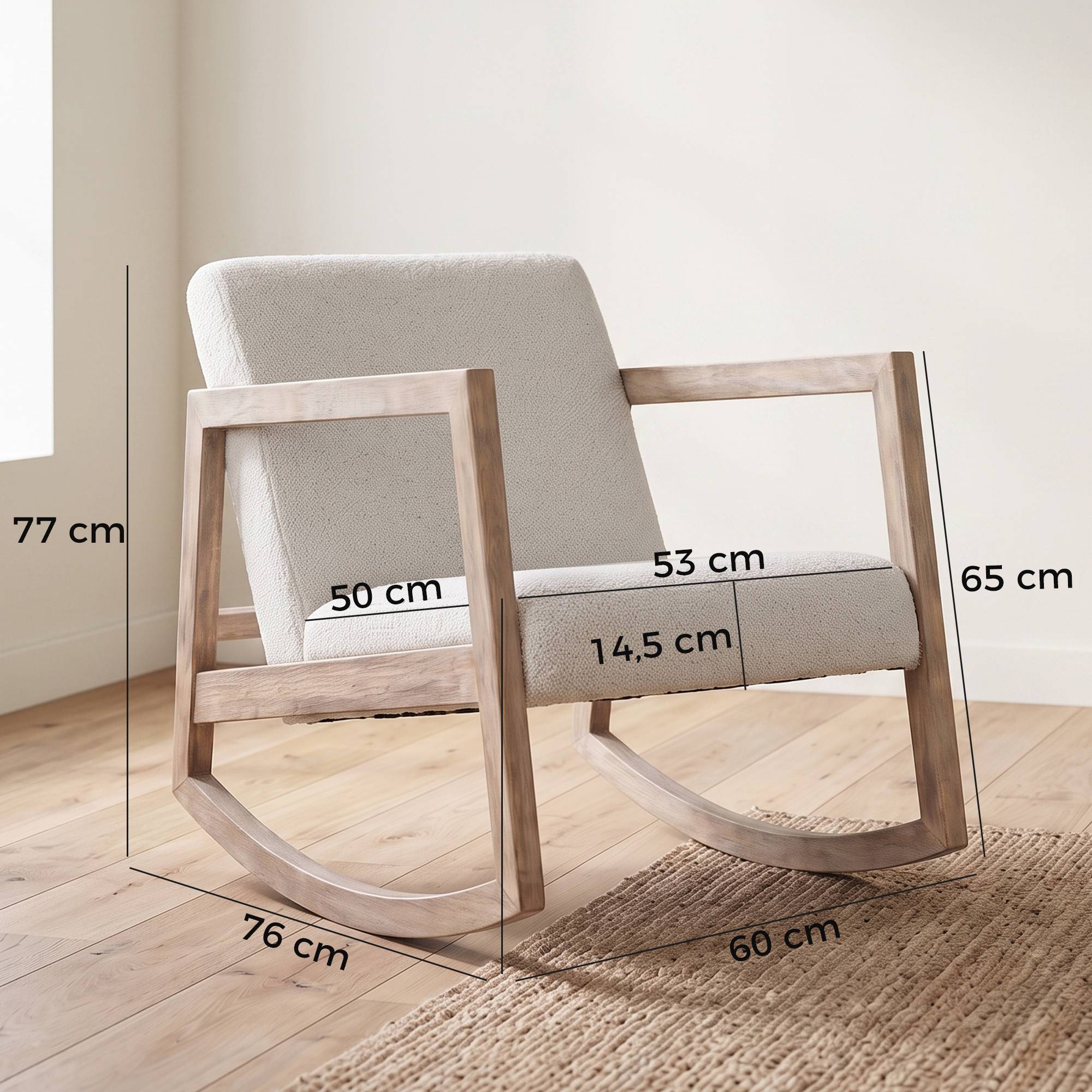 Fauteuil à bascule fauteuil allaitement rocking chair en tissu effet laine bouclée avec pieds en bois massif - Image 5