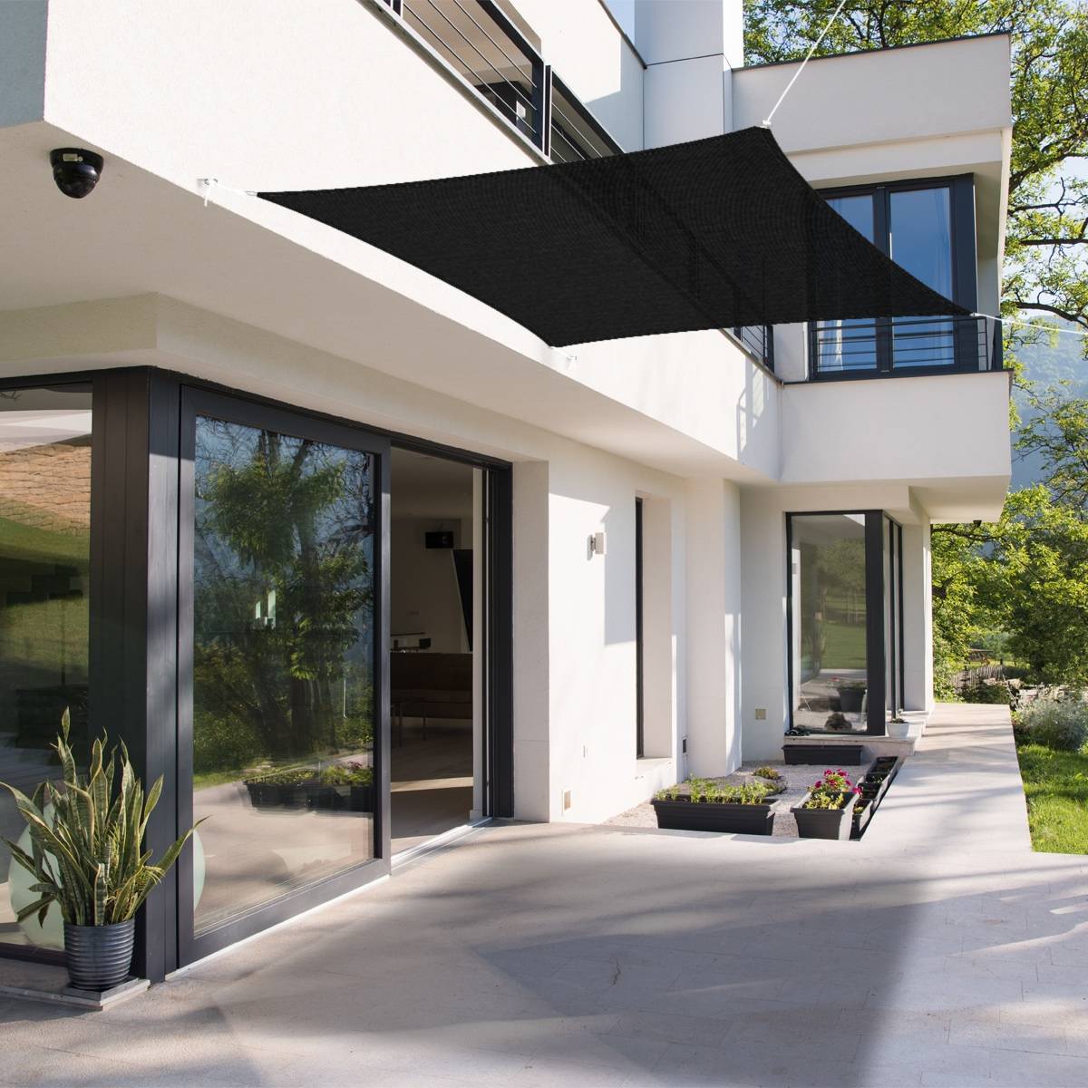 Ecd-Germany - Voile d'ombrage protection anti UV solaire toile parasol carré 5x5 m anthracite - Imagen 9