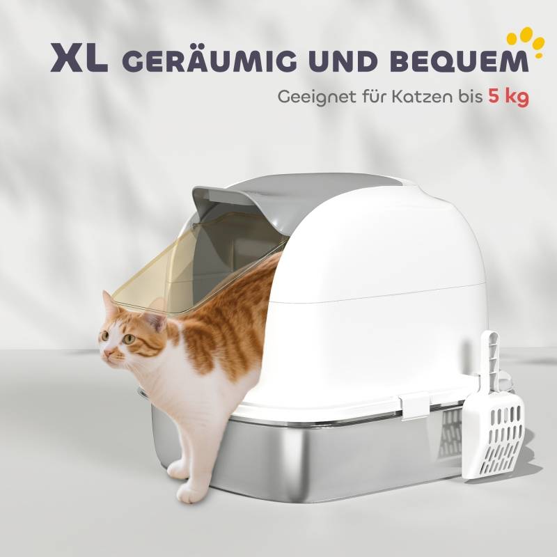 Litière pour chat en inox avec couvercle, 52.4 x 41.3 x 42 cm, blanc - PANGIVO - Image 6