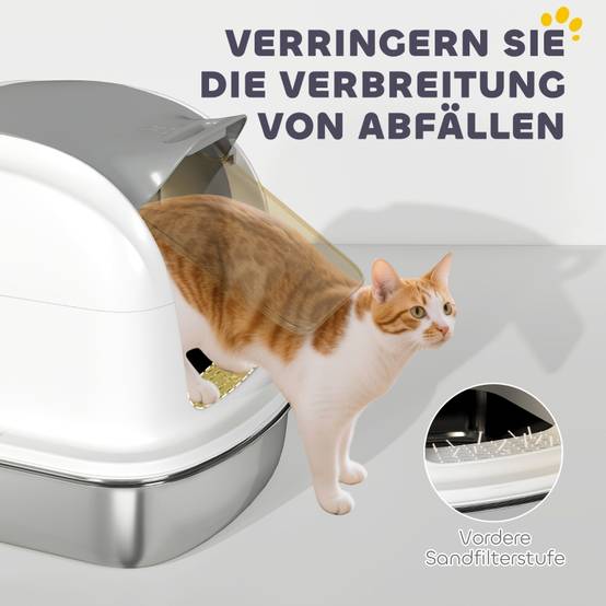 Litière pour chat en inox avec couvercle, 52.4 x 41.3 x 42 cm, blanc - PANGIVO - Image 8