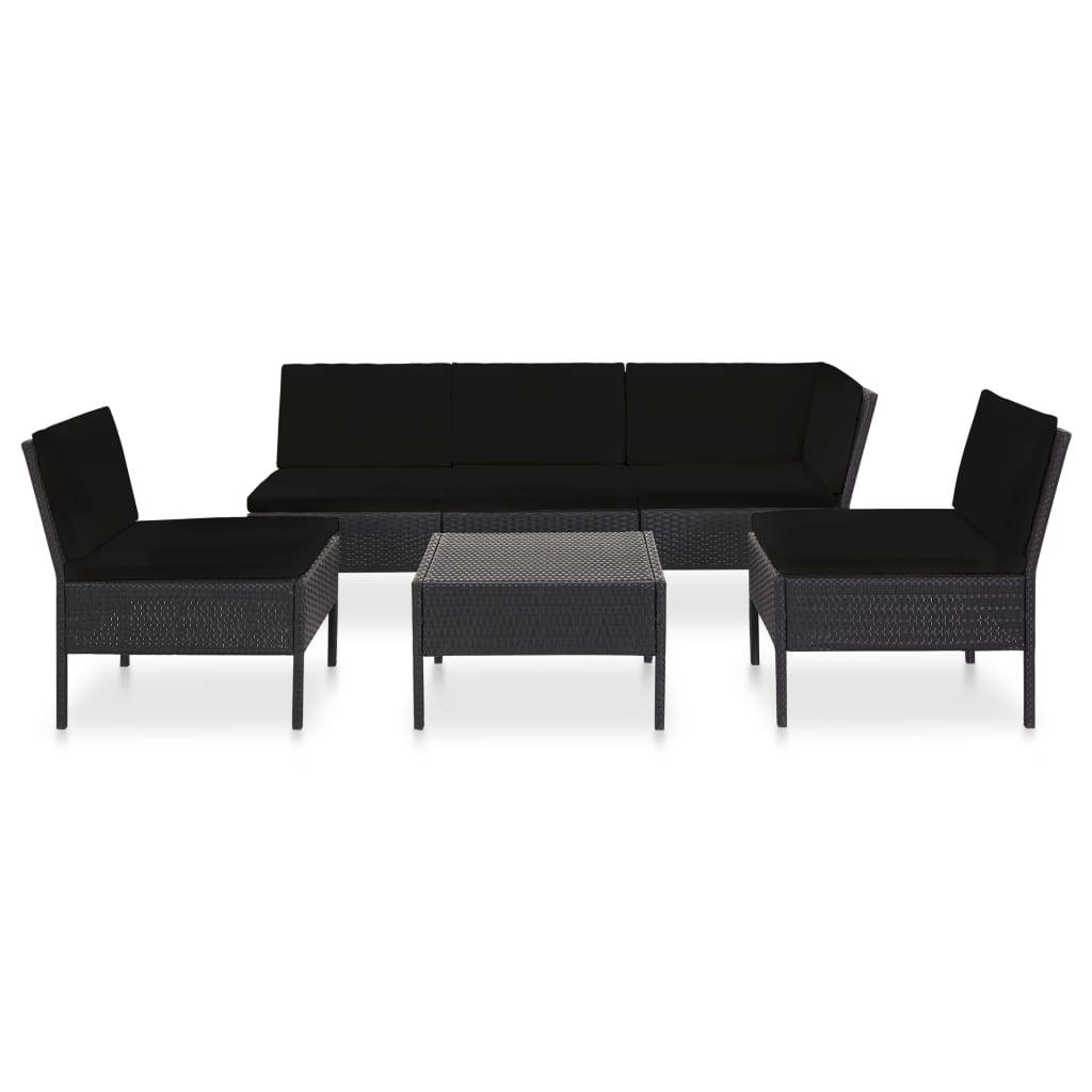 Vidaxl - Salon de jardin 6 pcs avec coussins résine tressée noir vidaXL 48937 - Imagen 2