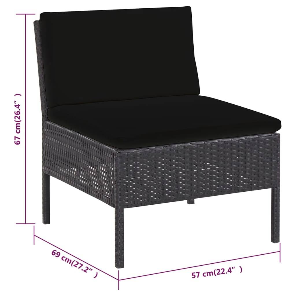 Vidaxl - Salon de jardin 6 pcs avec coussins résine tressée noir vidaXL 48937 - Imagen 3