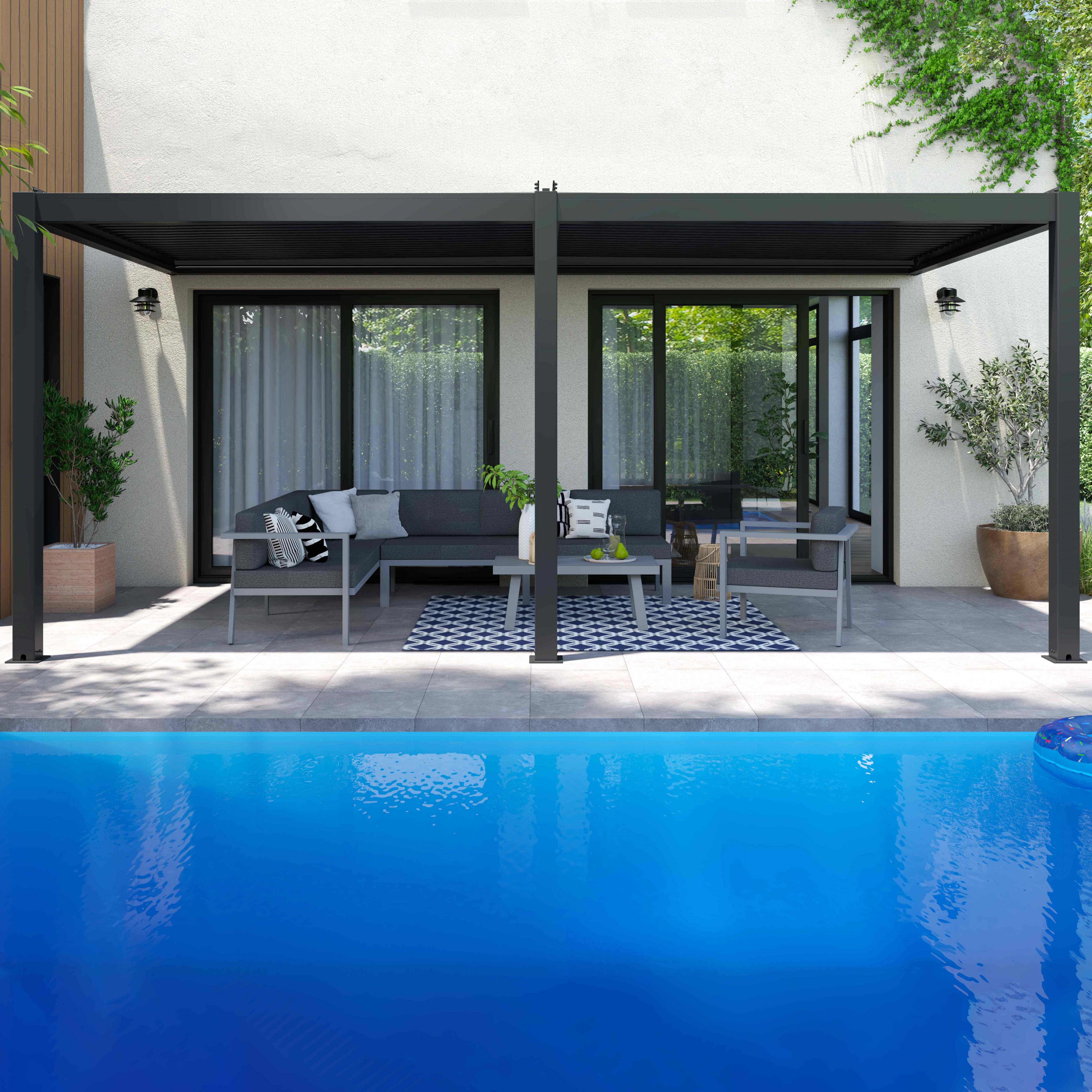 Oviala - Pergola bioclimatique adossée 3x6m et 2 Stores 2,66 x 2,34m Oia - Oviala - Imagen 1