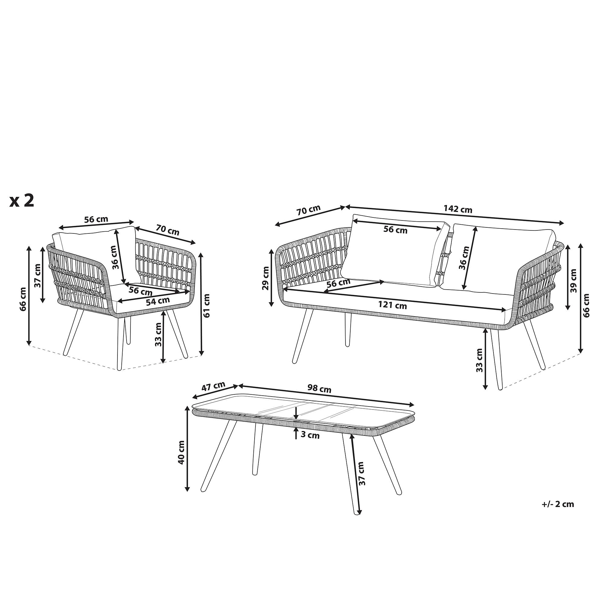 Beliani - Set de jardin, 4 Personnes Polyrotin Beige FOBELLO - Beliani - Imagen 2