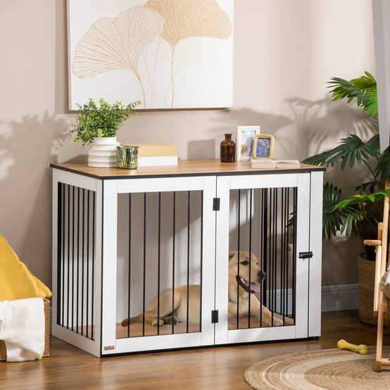 Cage pour chien en bois et métal noyer foncé et blanc 106 x 60 x 76 cm - PANGIVO - Image 2