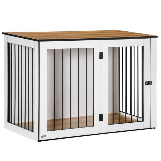 Cage pour chien en bois et métal noyer foncé et blanc 106 x 60 x 76 cm - PANGIVO - Image 1