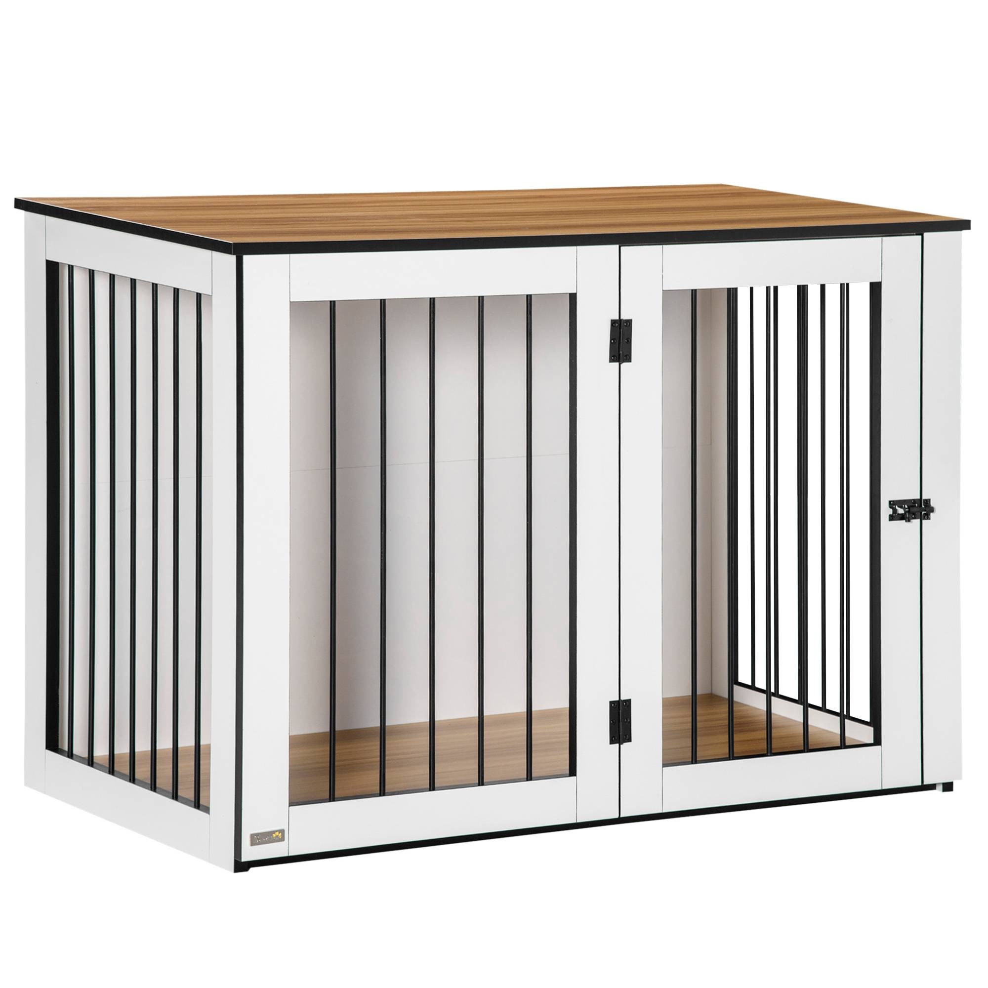 Cage pour chien en bois et métal noyer foncé et blanc 106 x 60 x 76 cm - PANGIVO - Image 1