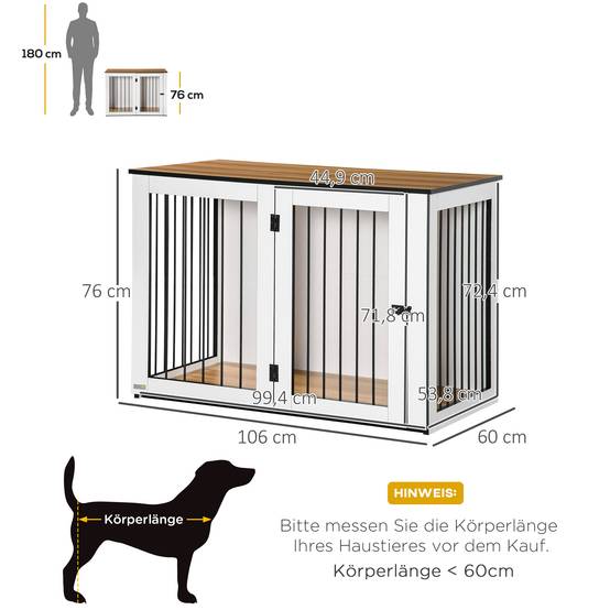 Cage pour chien en bois et métal noyer foncé et blanc 106 x 60 x 76 cm - PANGIVO - Image 3