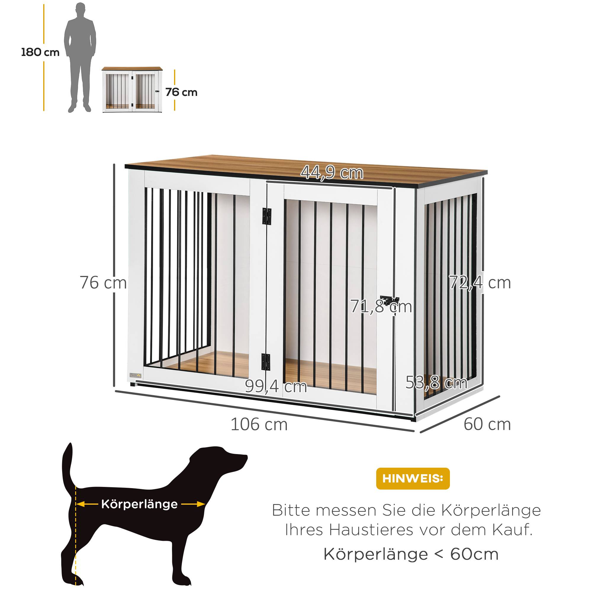 Cage pour chien en bois et métal noyer foncé et blanc 106 x 60 x 76 cm - PANGIVO - Image 3
